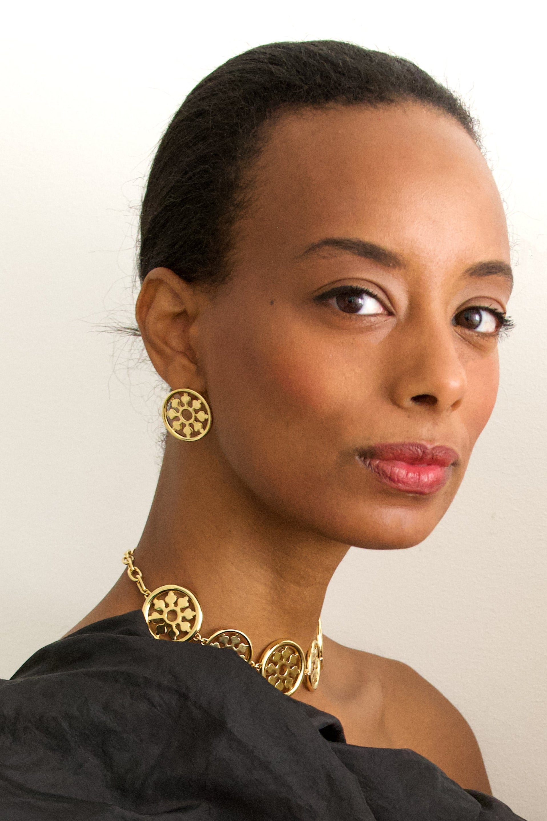 Flower Compass Earrings Brass