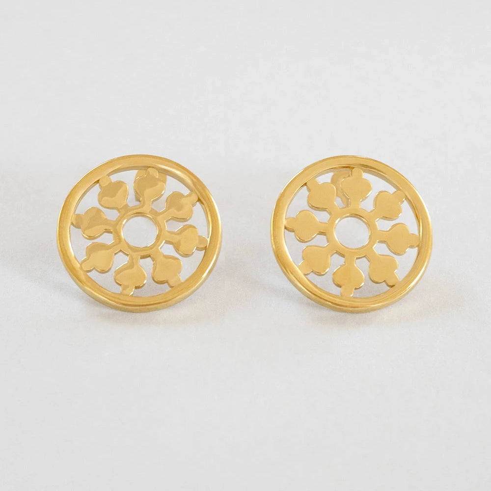 Flower Compass Earrings Brass