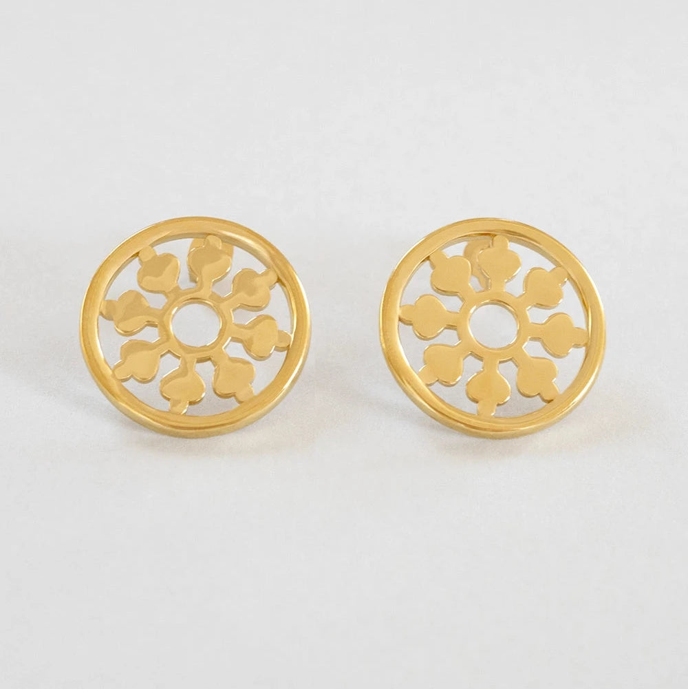 Flower Compass Earrings Brass